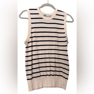 Zara Navy and Cream Striped Sweater Vest L